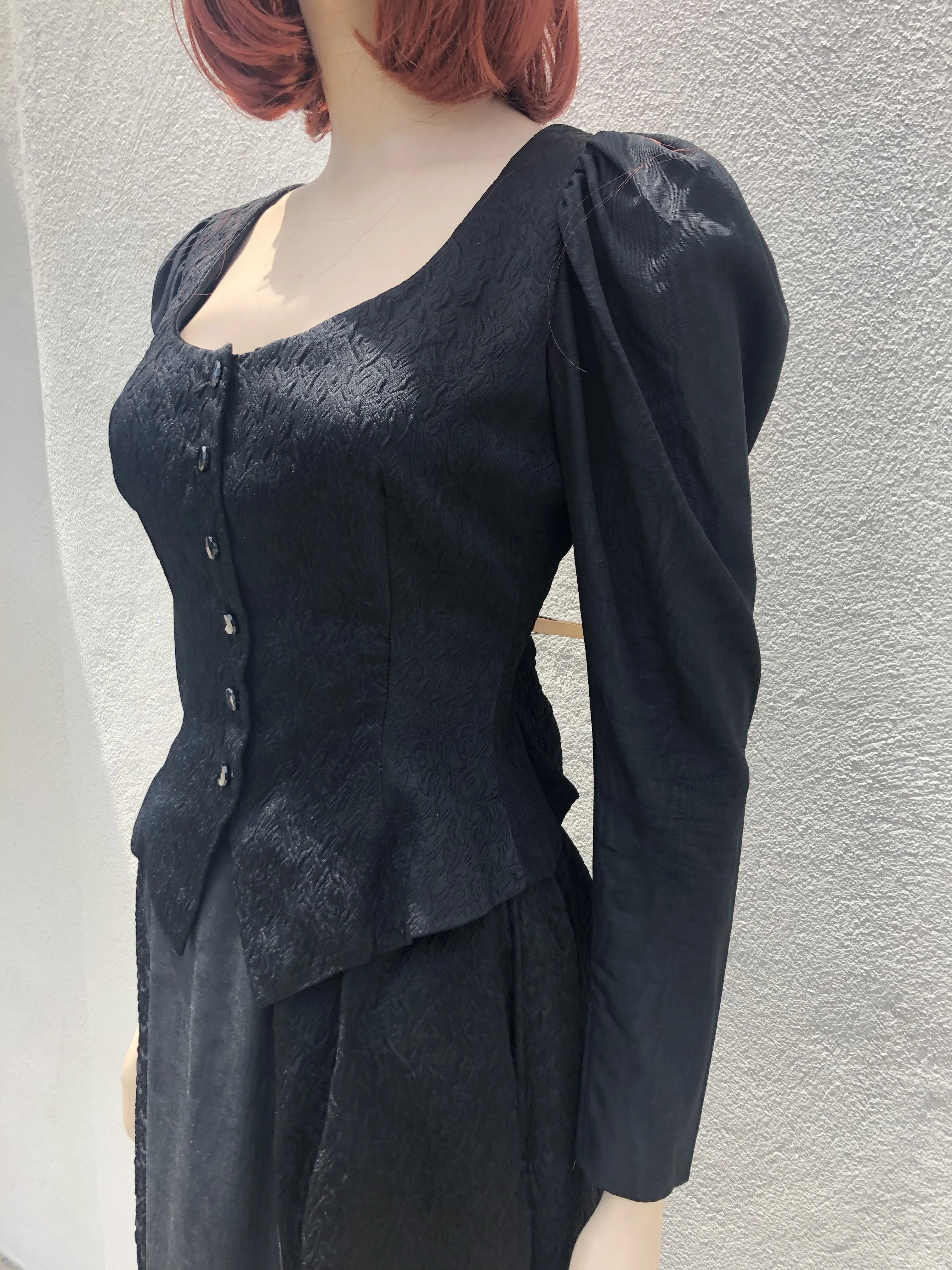 1970's Yves Saint Laurent Black Silk  Evening Ensemble Size size 7/8