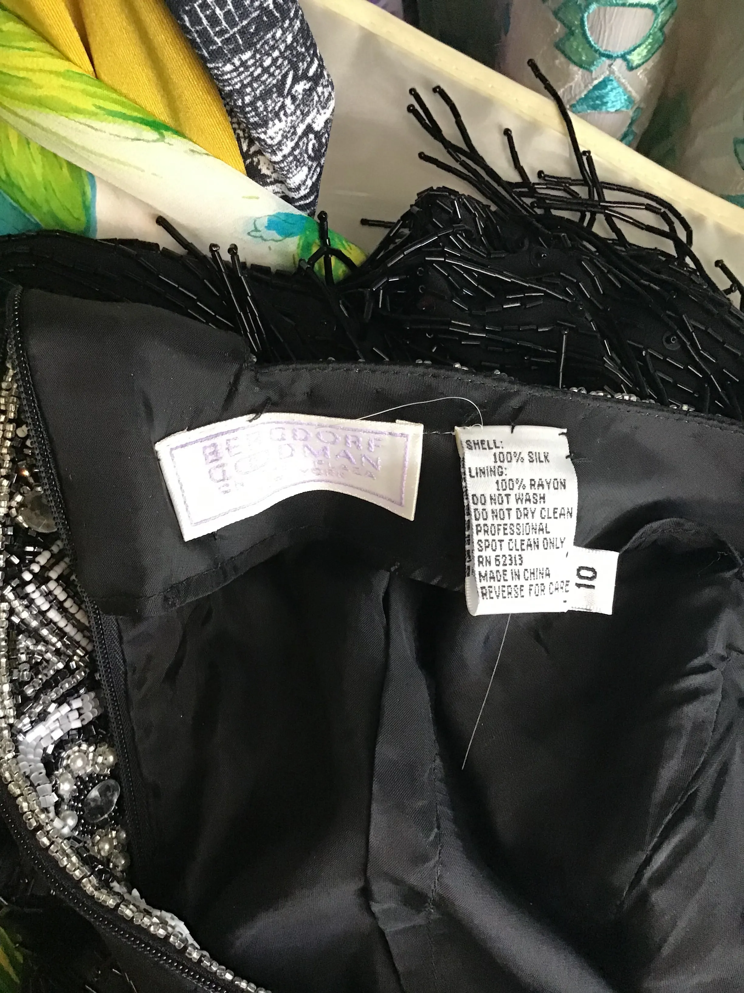 1980's Black Beaded Fringe Evening Dress Size 8