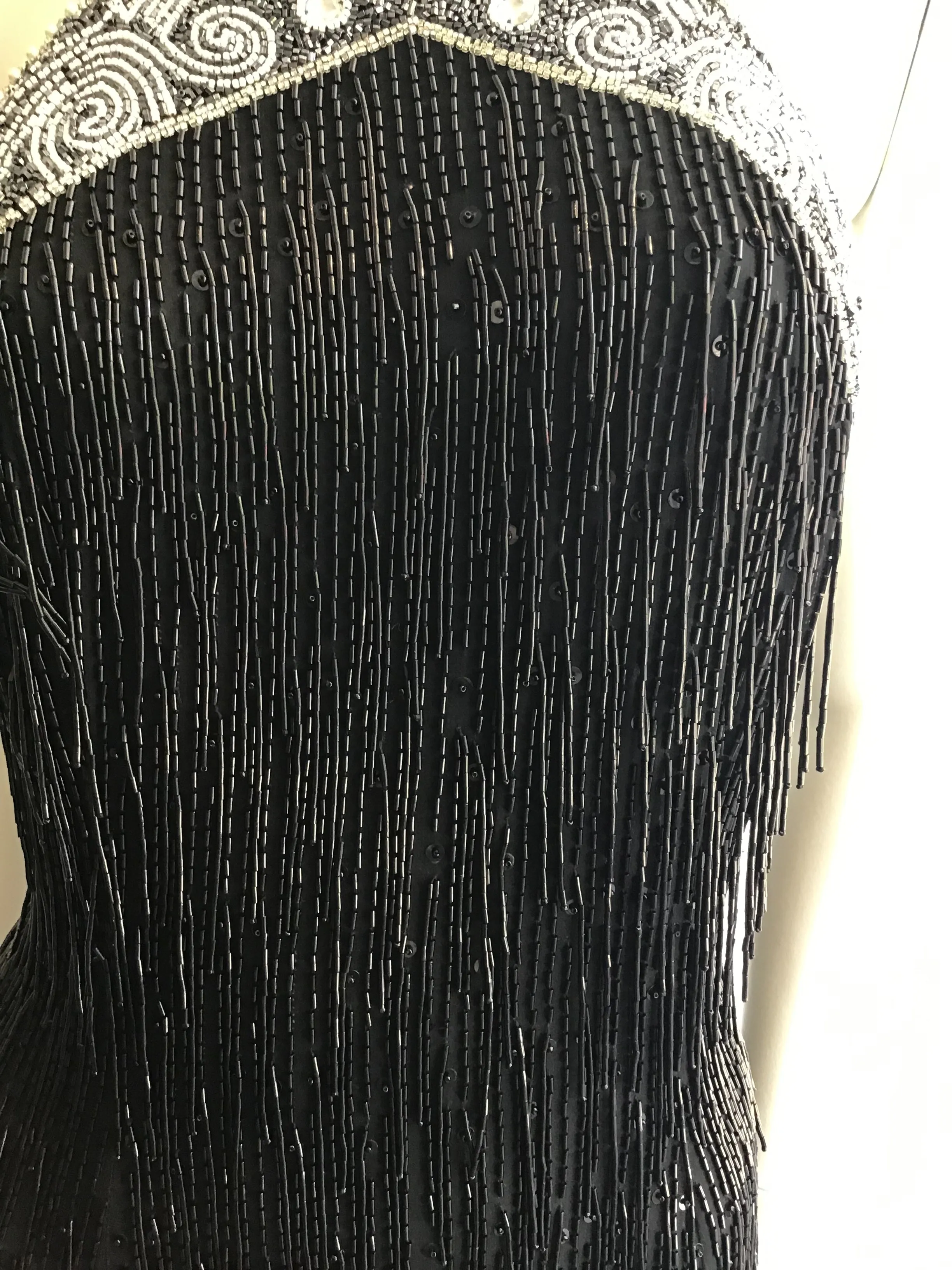 1980's Black Beaded Fringe Evening Dress Size 8