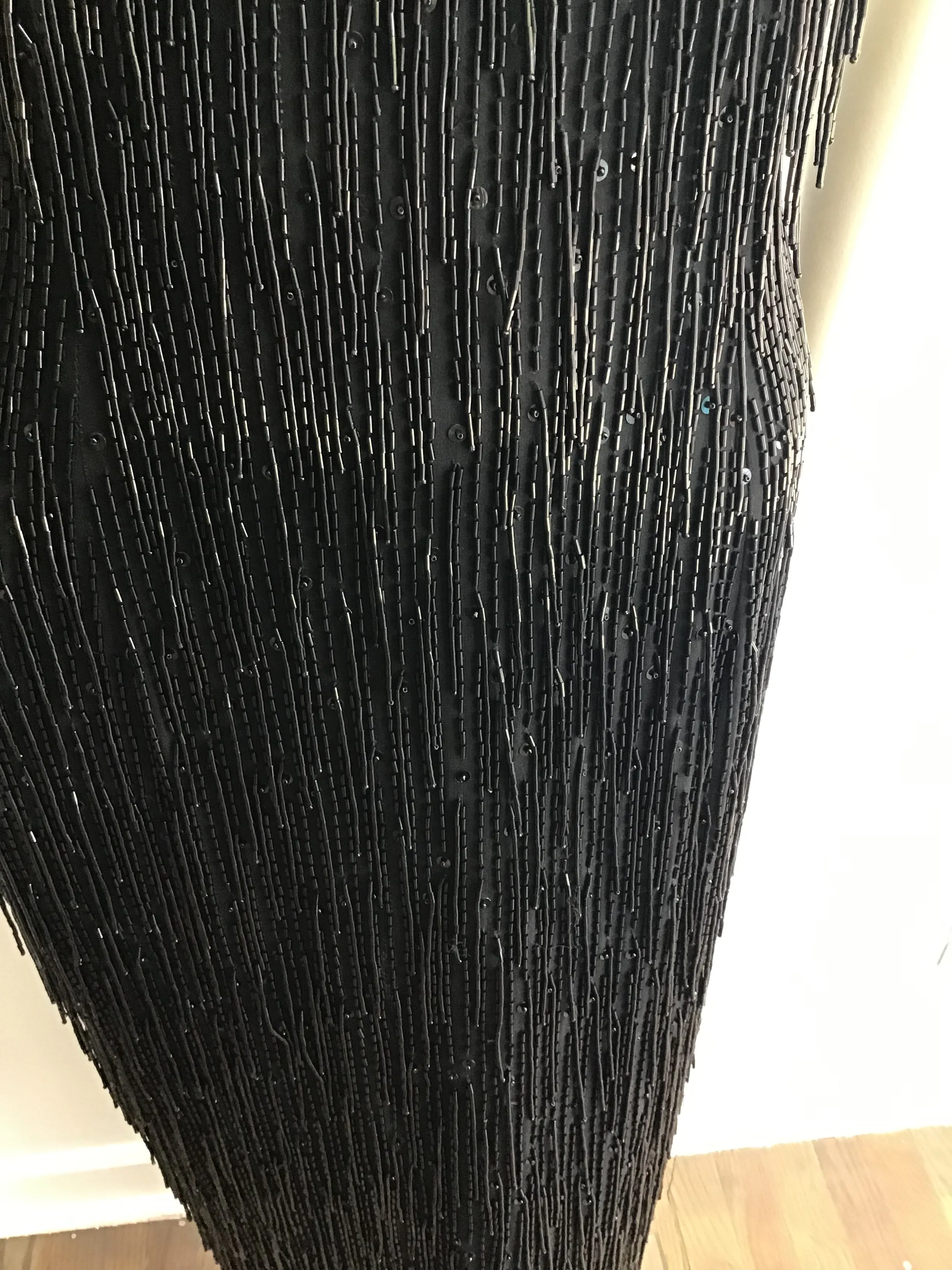 1980's Black Beaded Fringe Evening Dress Size 8