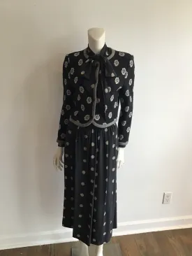1980's Donald Brooks Black and white 3 piece Silk Suit-size 6/8