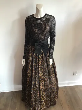 1980's Naeem Khan Silk Leopard Skirt and Black Beaded Top Ensemble-8