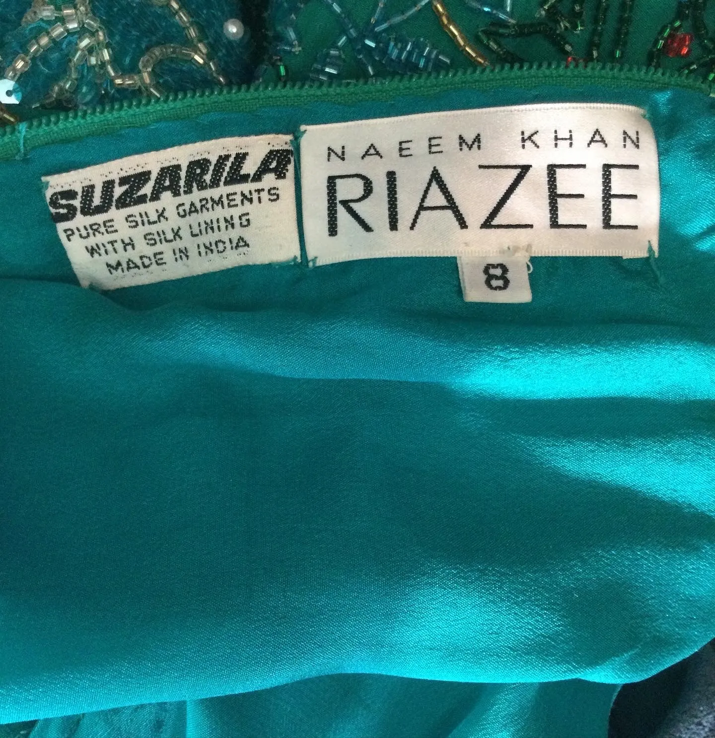 1980's Naeem Khan Silk on Silk  Green/Multicolored Chiffon  Beaded Gown Size 8