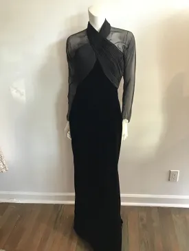 1980's Oscar De La Renta Black Silk and Silk Chiffon Evening Gown-size 7/8
