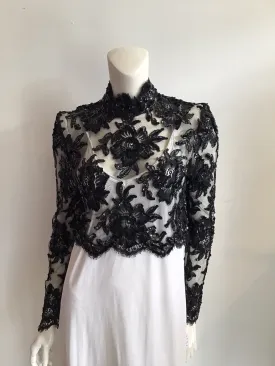 1980's Patrick Kelly Black Net Sequin Evening Top size 6