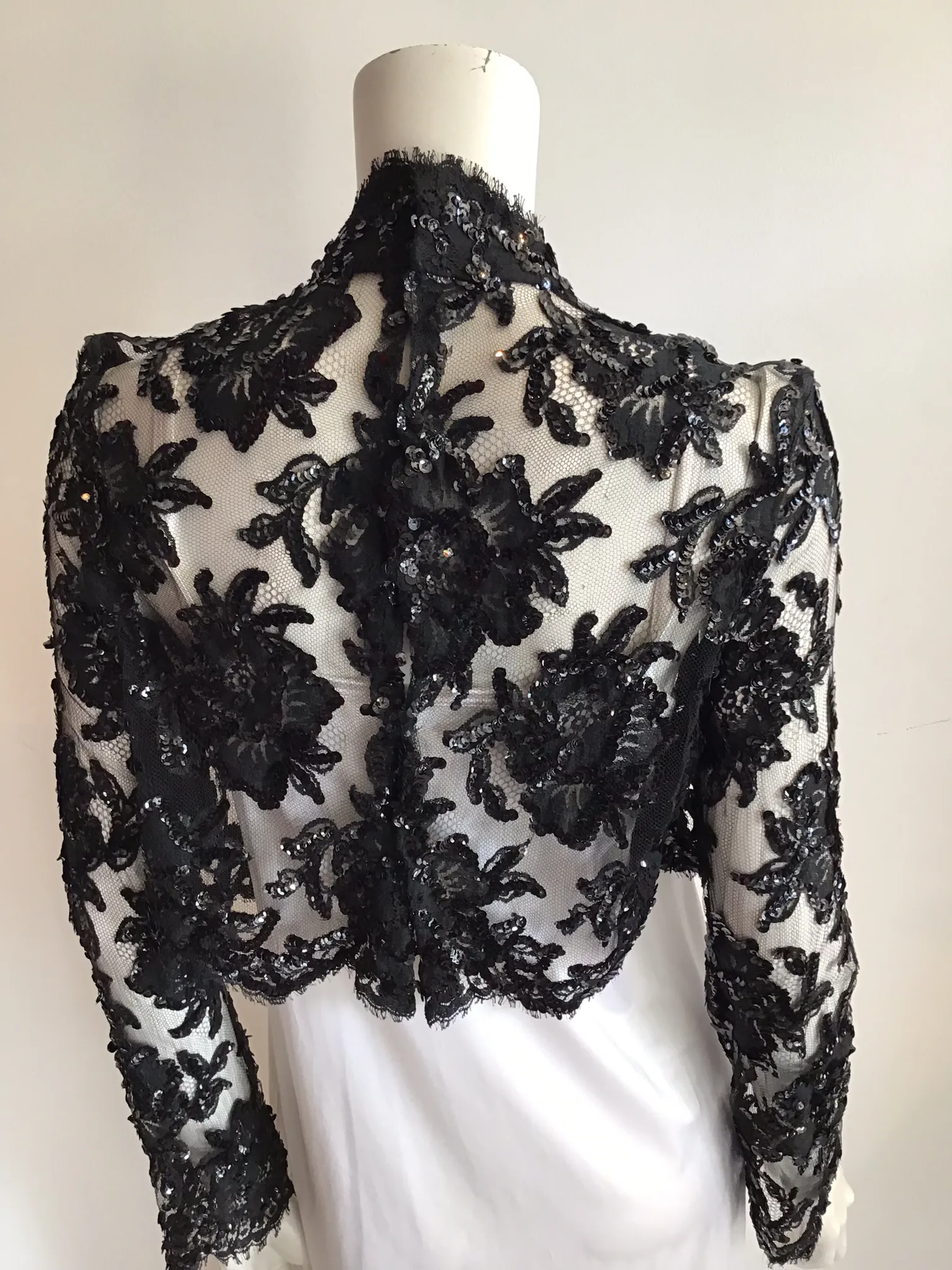 1980's Patrick Kelly Black Net Sequin Evening Top size 6