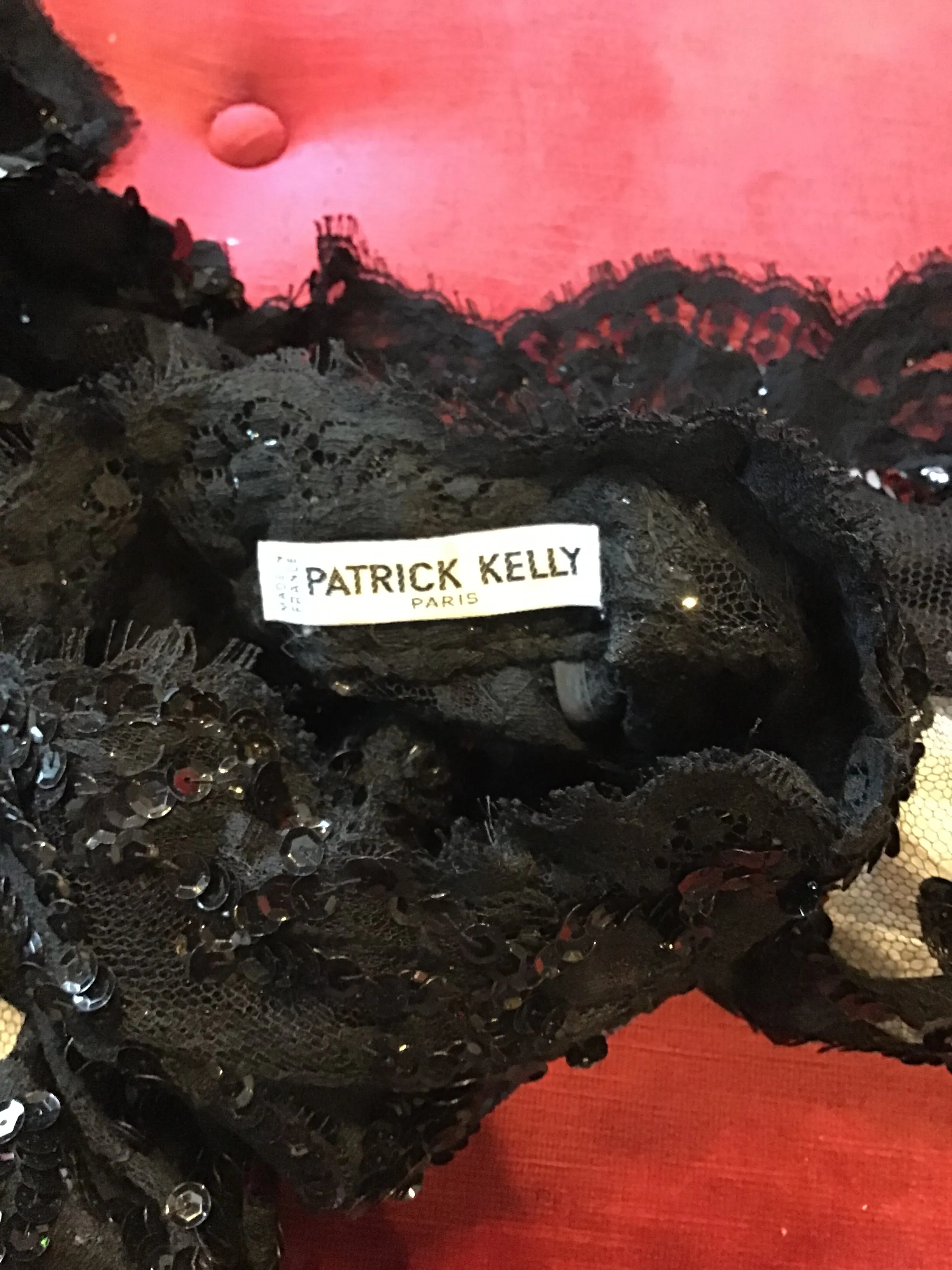 1980's Patrick Kelly Black Net Sequin Evening Top size 6