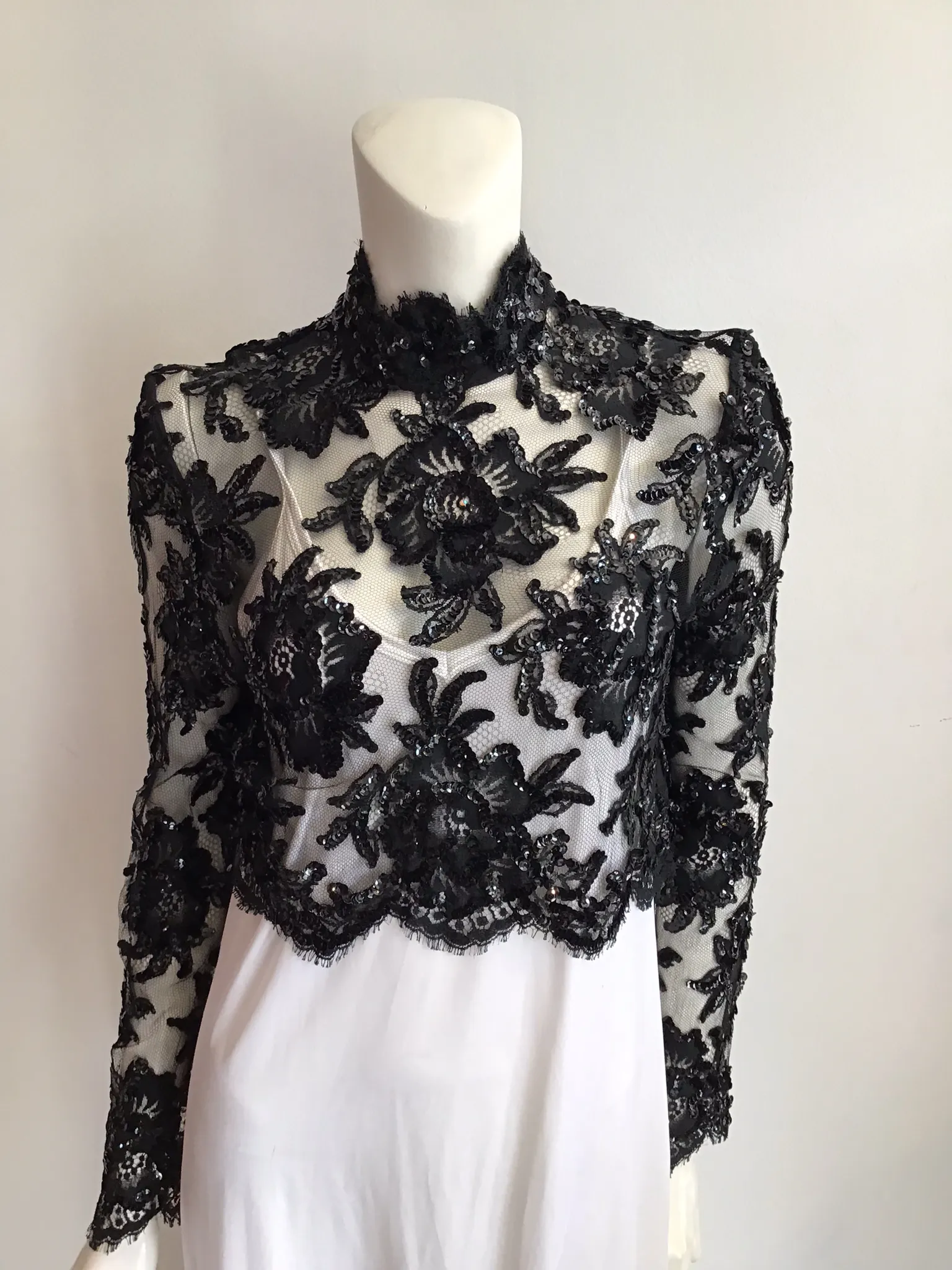 1980's Patrick Kelly Black Net Sequin Evening Top size 6