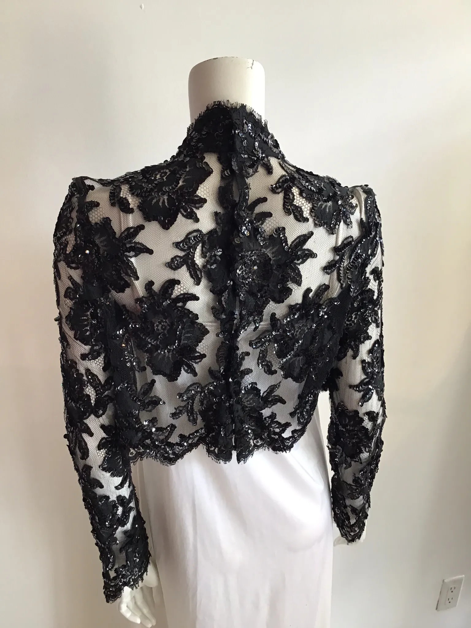 1980's Patrick Kelly Black Net Sequin Evening Top size 6