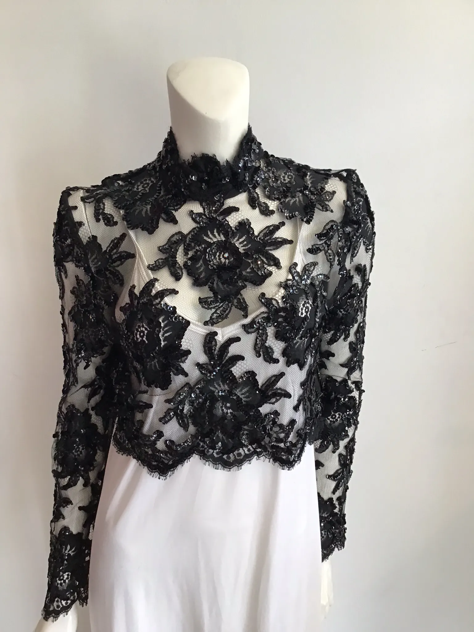 1980's Patrick Kelly Black Net Sequin Evening Top size 6