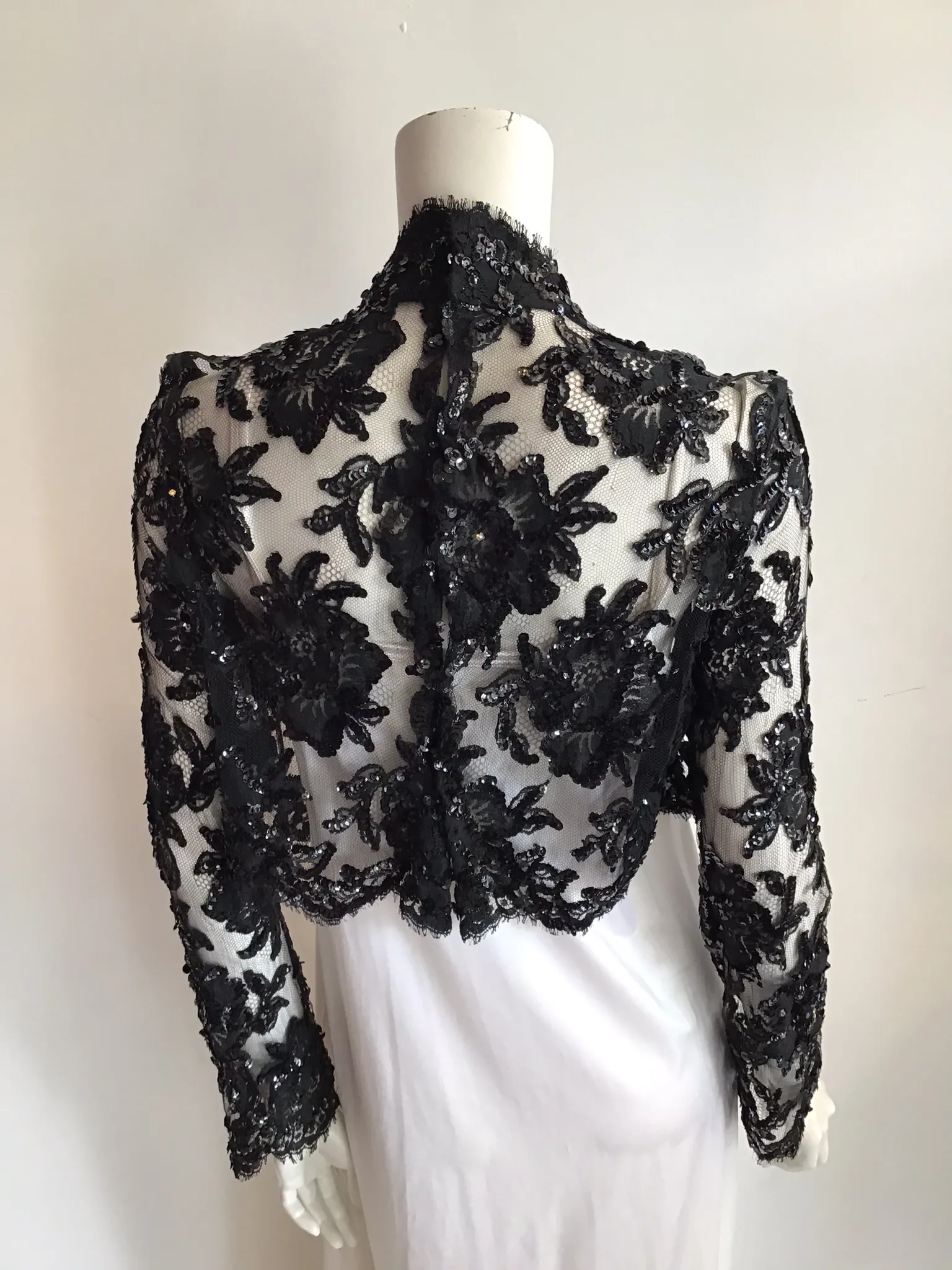 1980's Patrick Kelly Black Net Sequin Evening Top size 6