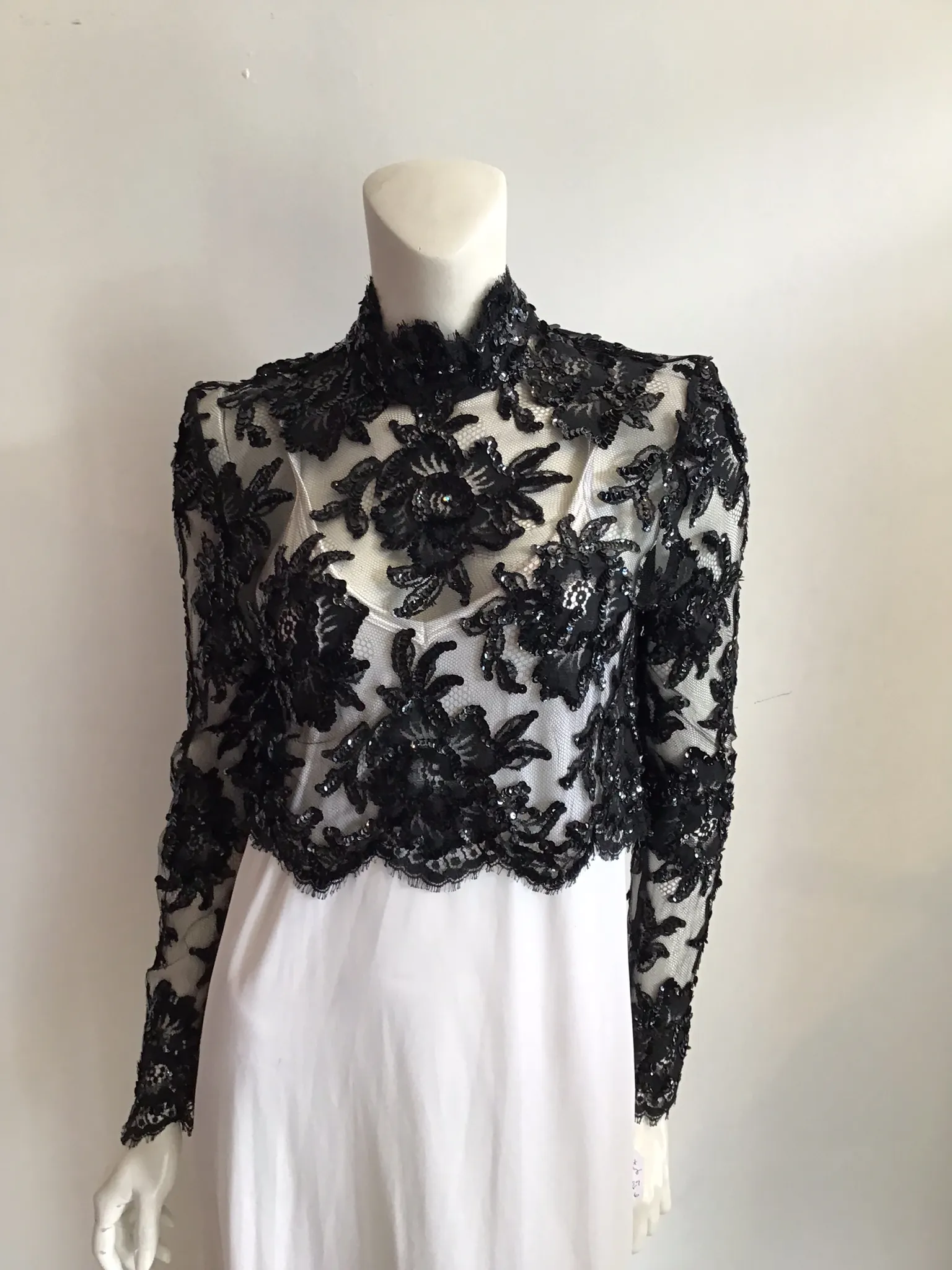 1980's Patrick Kelly Black Net Sequin Evening Top size 6