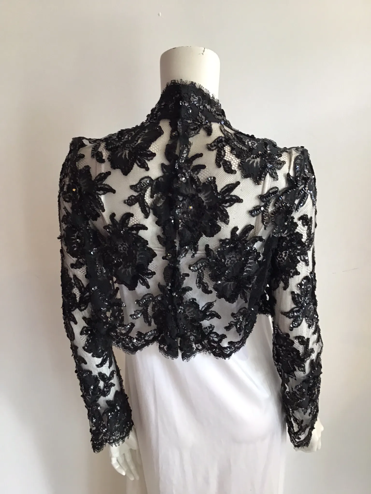 1980's Patrick Kelly Black Net Sequin Evening Top size 6