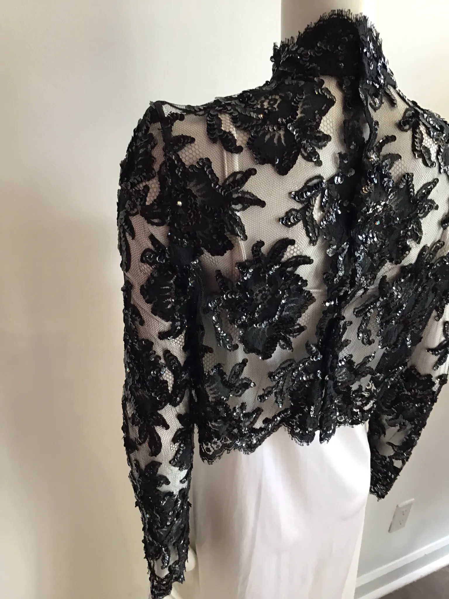 1980's Patrick Kelly Black Net Sequin Evening Top size 6