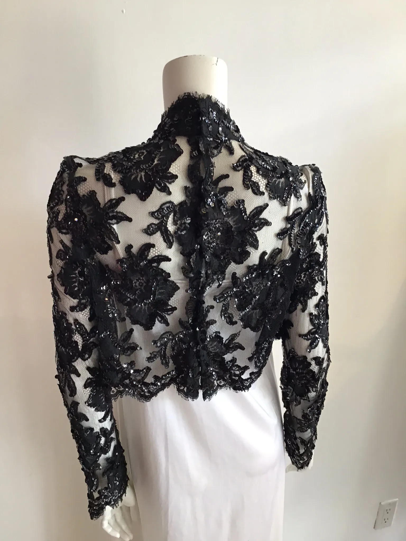 1980's Patrick Kelly Black Net Sequin Evening Top size 6
