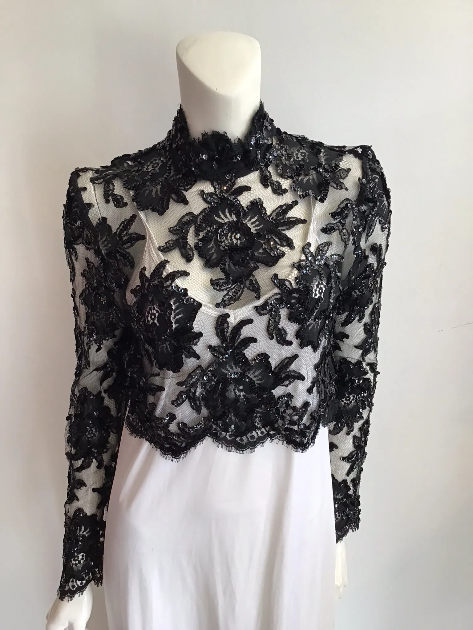 1980's Patrick Kelly Black Net Sequin Evening Top size 6