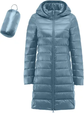 2024 Women's Hooded Packable Puffer Jackets Winter Lightweight Warm Down Coats Trendy Slim Fit Windproof Duck Down Outwear