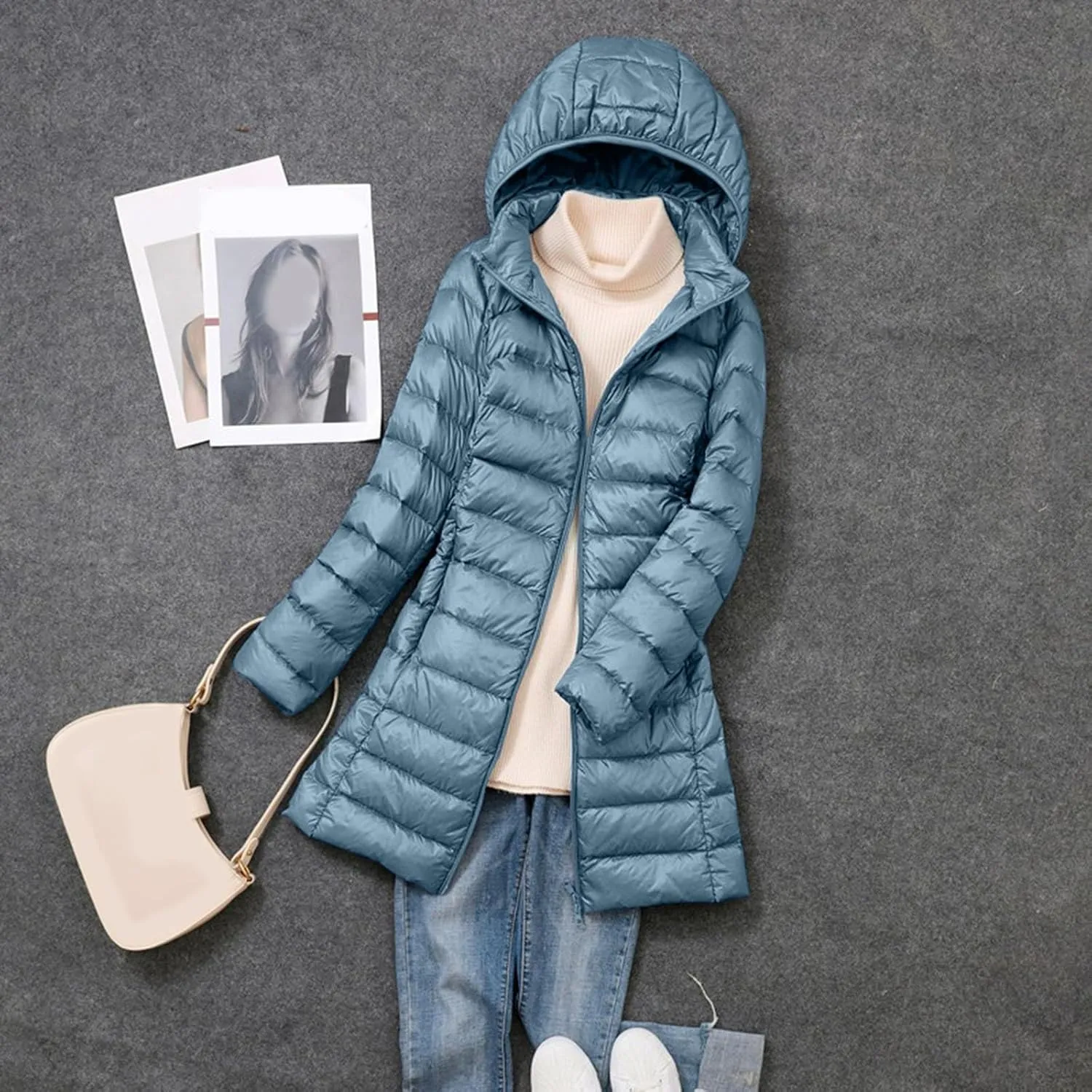 2024 Women's Hooded Packable Puffer Jackets Winter Lightweight Warm Down Coats Trendy Slim Fit Windproof Duck Down Outwear