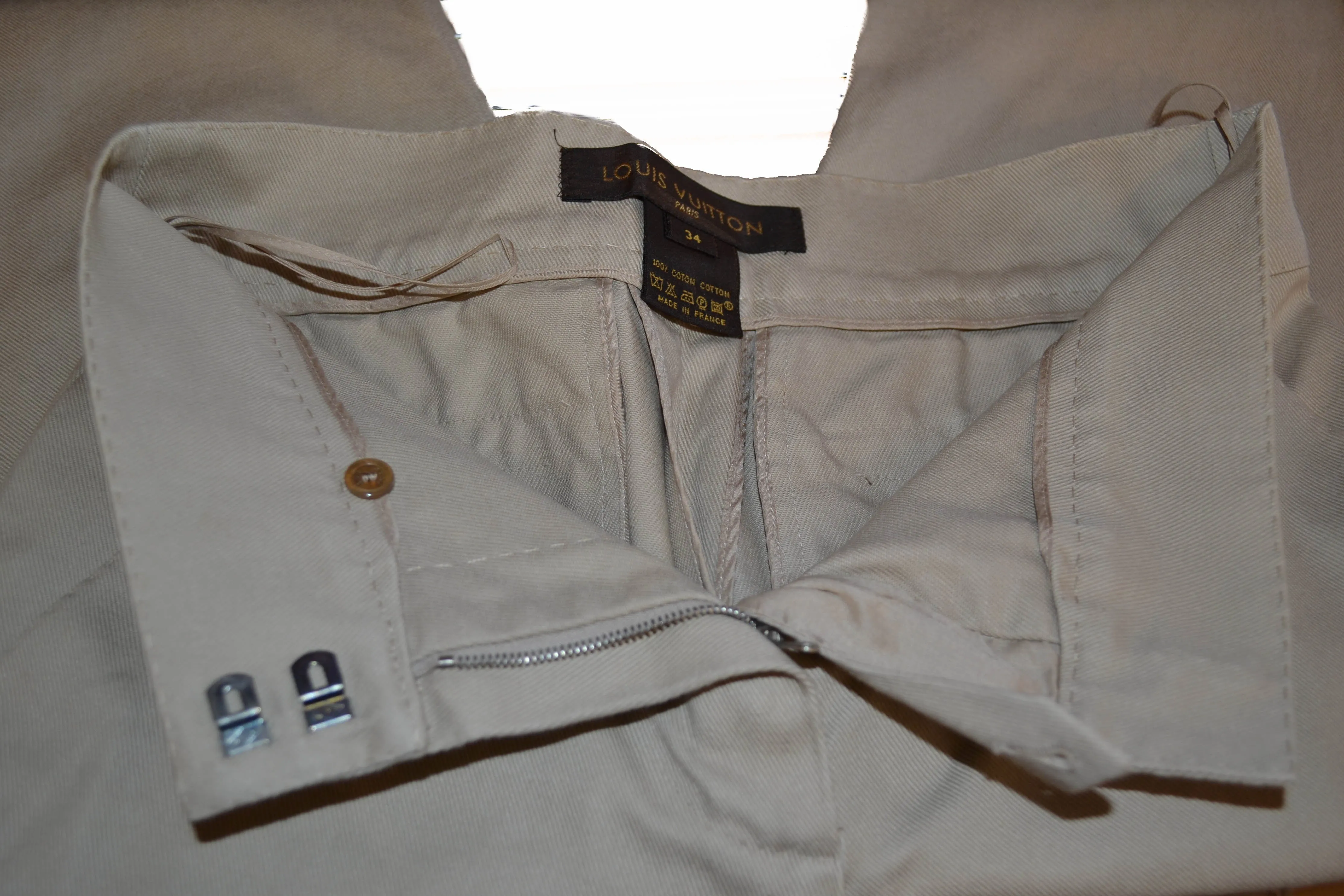 Authentic Louis Vuitton Beige Cotton Womens Pants Size 34