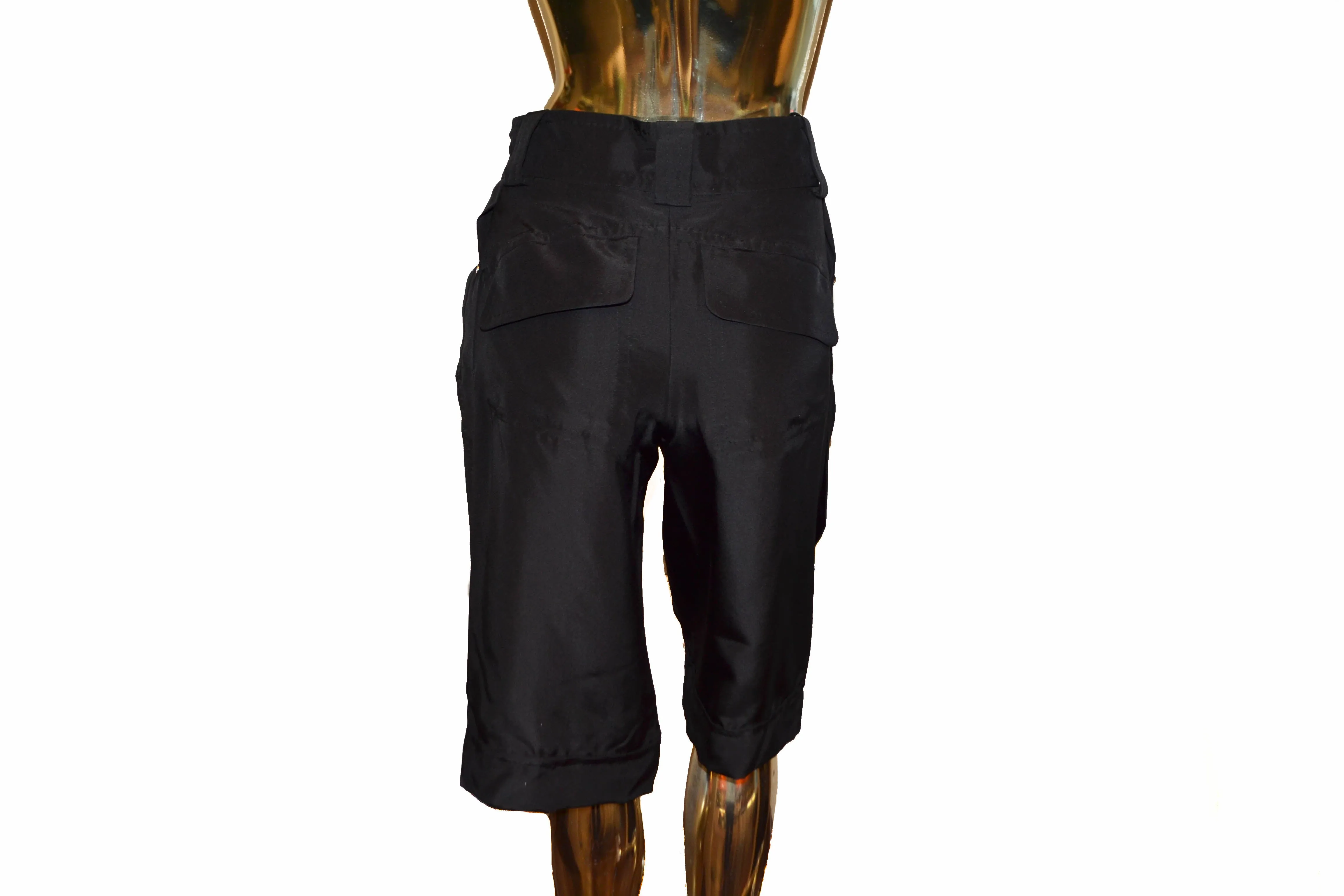 Authentic Louis Vuitton Black 100% Silk Capri Pants Size 34