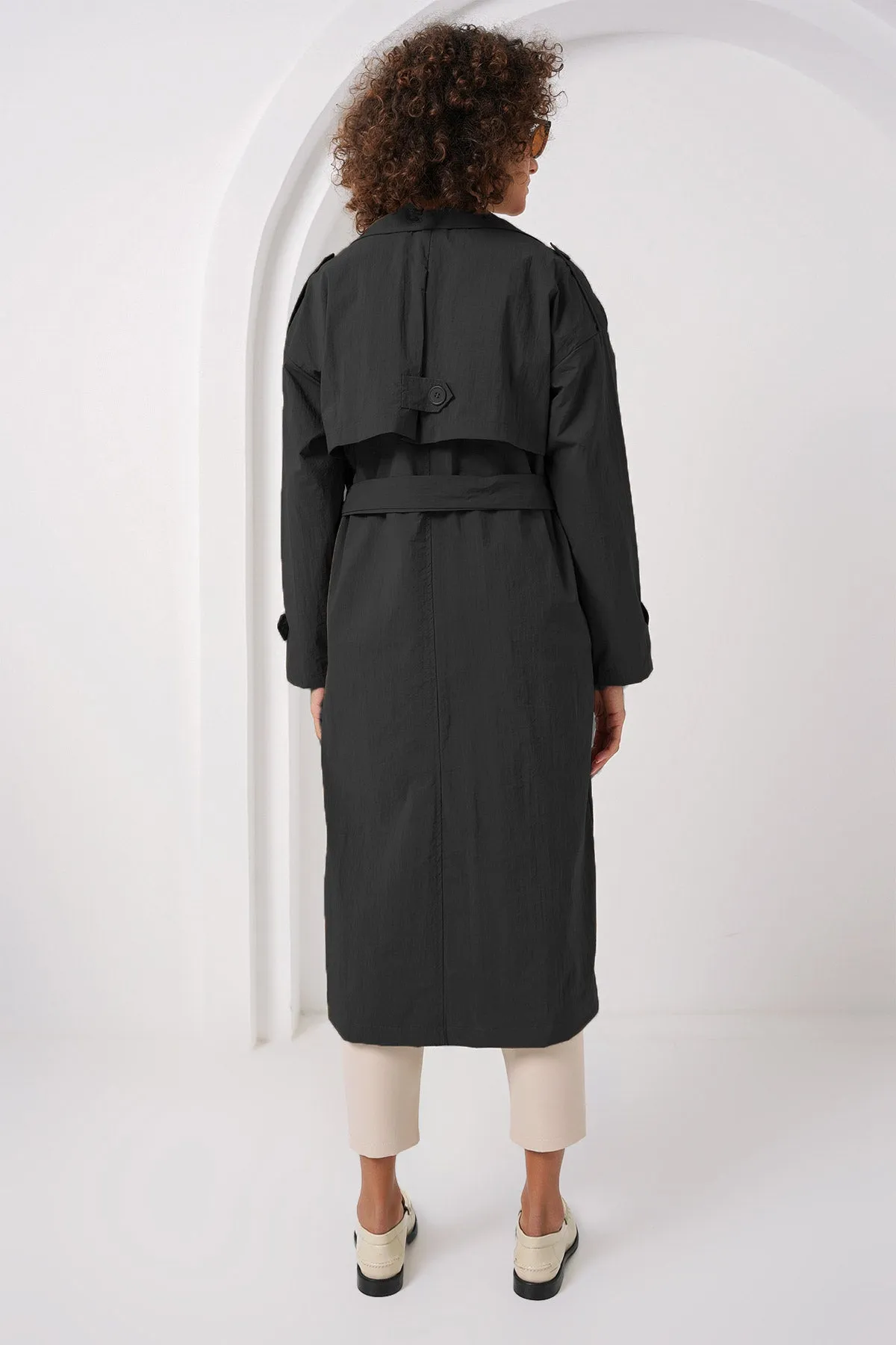 BGD Women Double-Breasted Trench Coat - Black - Rohnert Park
