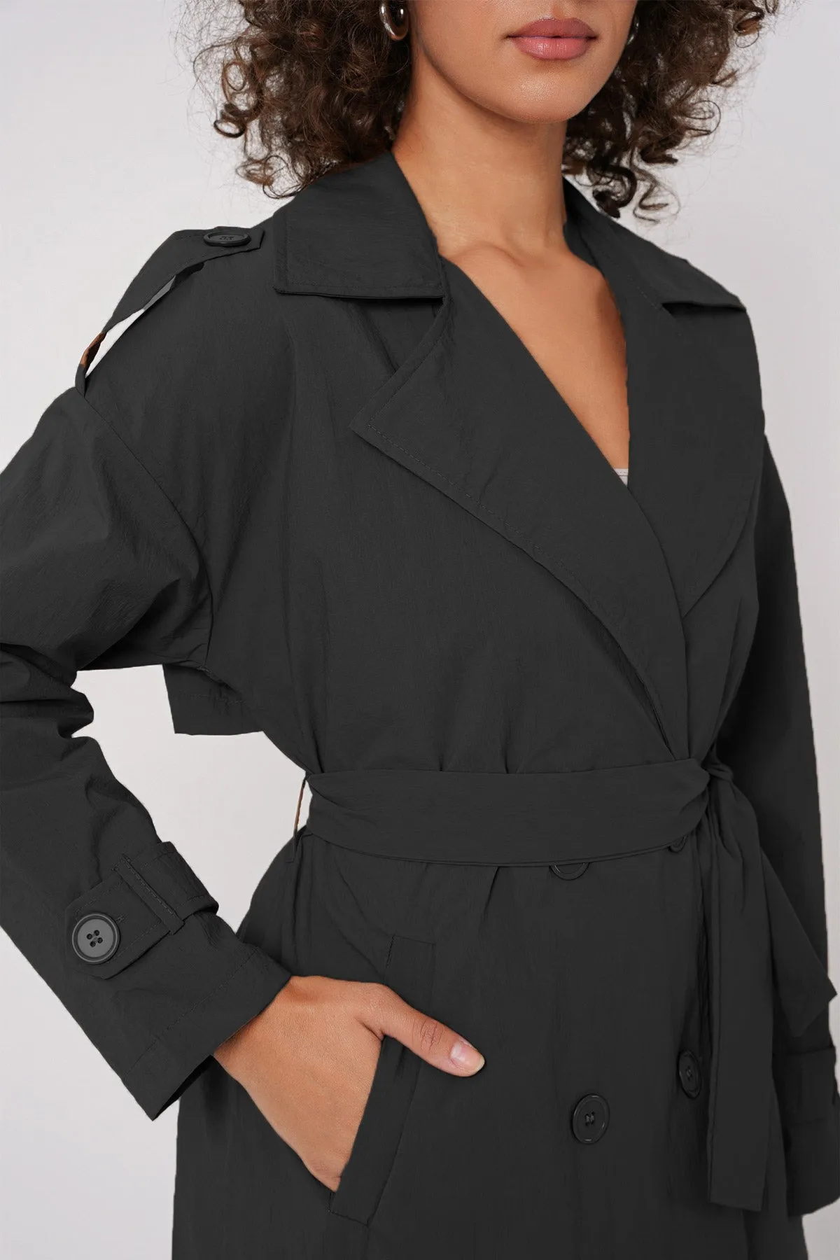 BGD Women Double-Breasted Trench Coat - Black - Rohnert Park