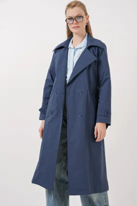 BGD Women Double-Breasted Trench Coat - Navy Blue - Papenburg