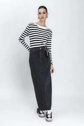 Black Back Deep Slit Maxi Pencil Skirt