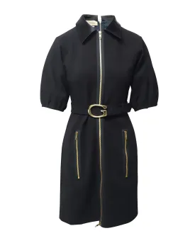 Black Viscose Jersey Mini Dress with G Buckle Belt