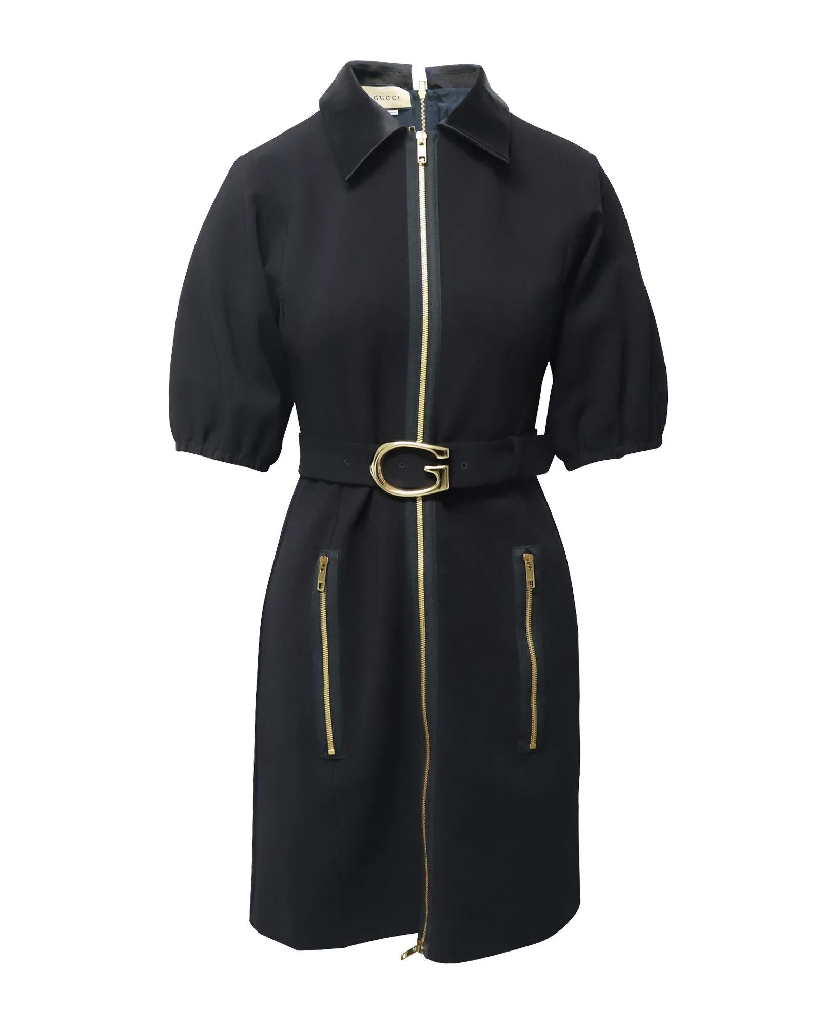 Black Viscose Jersey Mini Dress with G Buckle Belt