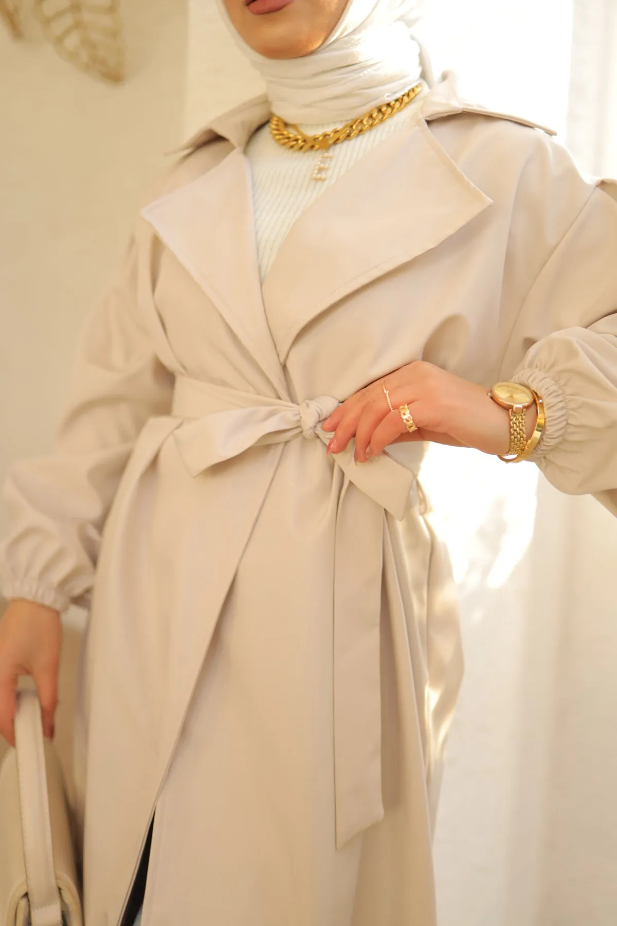 BNG Women Belted Trench Coat Stone Color - Clermont