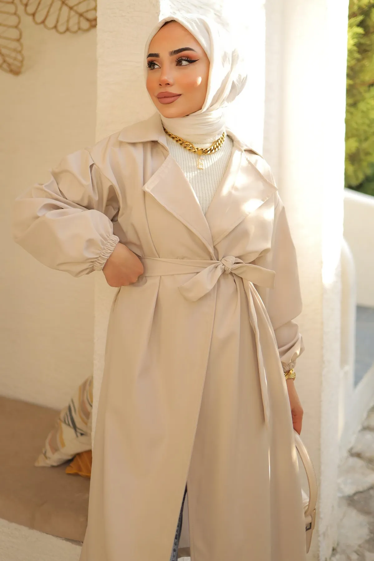 BNG Women Belted Trench Coat Stone Color - Clermont
