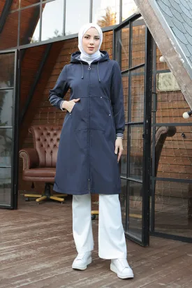 BNG Women Navy Blue Detailed Trench Coat - Clermont