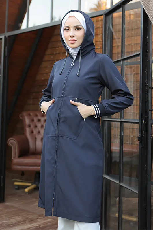 BNG Women Navy Blue Detailed Trench Coat - Clermont