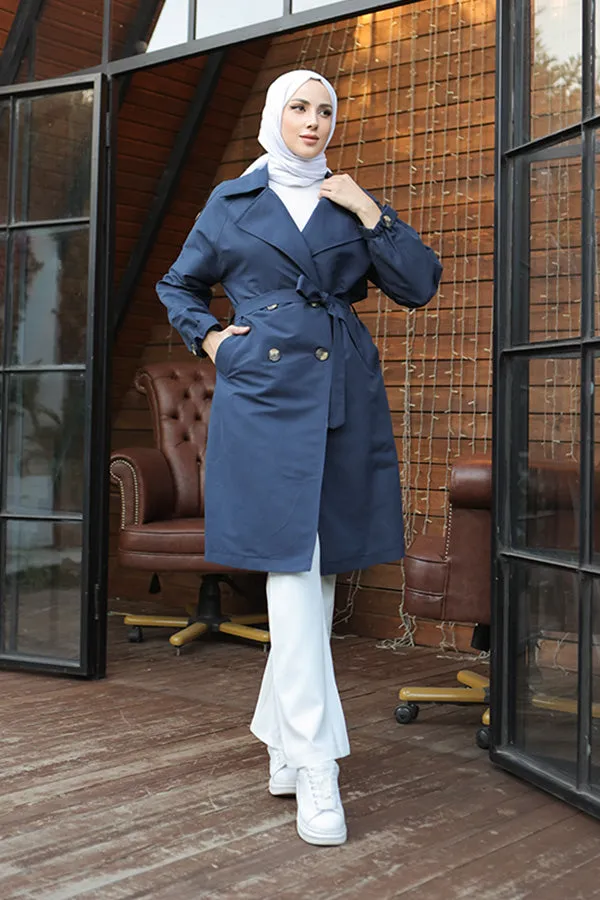 BNG Women Navy Wide Collar Trench Coat - Clermont