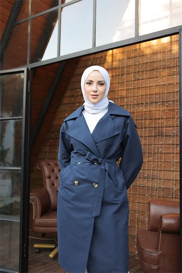 BNG Women Navy Wide Collar Trench Coat - Clermont