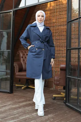 BNG Women Navy Wide Collar Trench Coat - Clermont