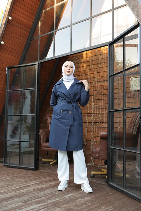 BNG Women Navy Wide Collar Trench Coat - Clermont
