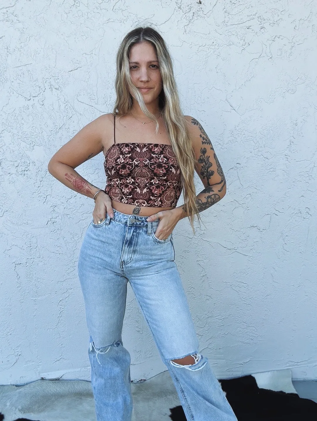 Body Like A Backroad Baroque Print Crop Top