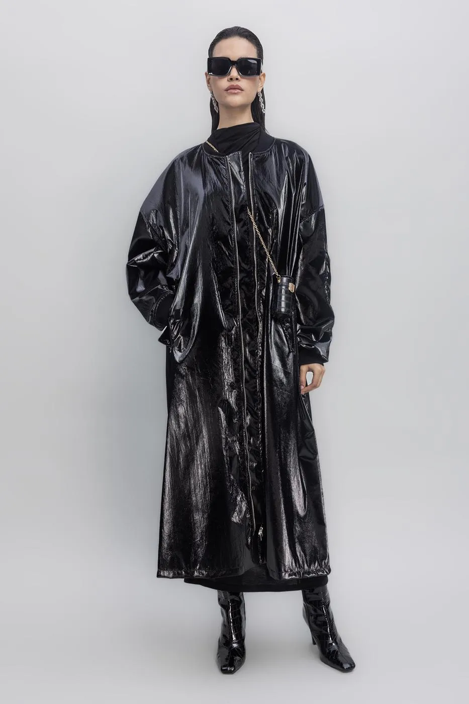 BSL Women Oversized Patent Leather Trenchcoat - Brixton