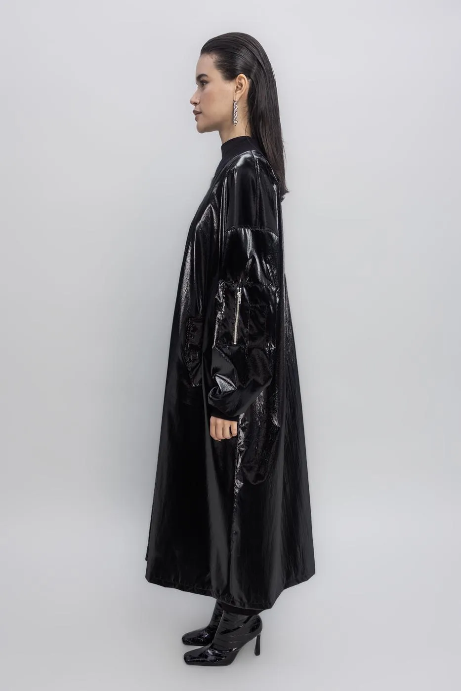 BSL Women Oversized Patent Leather Trenchcoat - Brixton