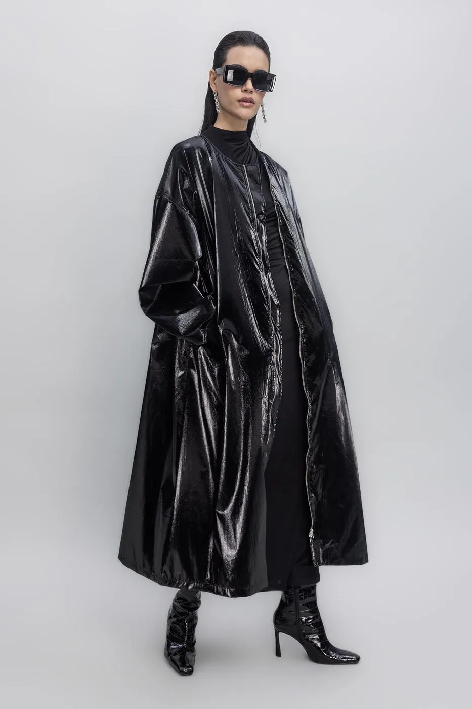 BSL Women Oversized Patent Leather Trenchcoat - Brixton
