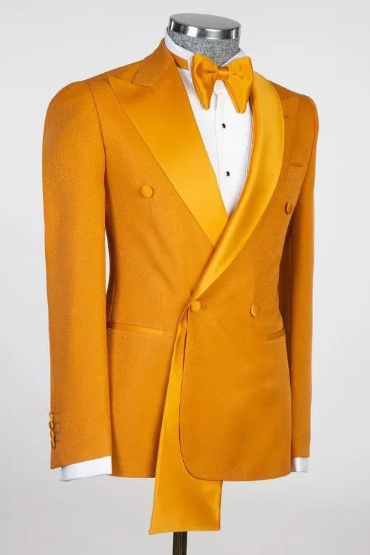 Caden Modern Gold Peaked Lapel Double-Breasted Prom Suit