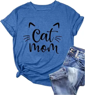 Cat Mom Shirts for Women Cat Mama T-Shirts Pet Lover Gifts Shirts Funny Cat Graphic Tees Shirts Oversized Tshirts for Women Oversized Tshirts for Women