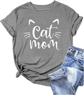 Cat Mom Shirts for Women Cat Mama T-Shirts Pet Lover Gifts Shirts Funny Cat Graphic Tees Shirts Oversized Tshirts for Women Womens Tshirt