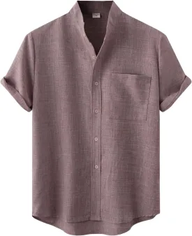 Cotton Linen Shirts for Men Casual Loose Shirts Lightweight Short Sleeve Button Down Beach Hawaiian Shirts Pockets