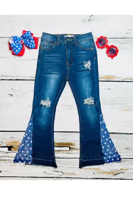 Dark blue distressed denim bell bottoms w/stars SP-C001