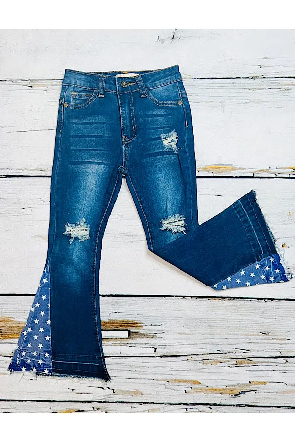 Dark blue distressed denim bell bottoms w/stars SP-C001