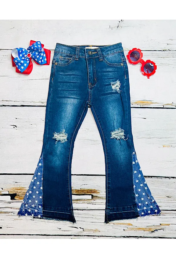 Dark blue distressed denim bell bottoms w/stars SP-C001