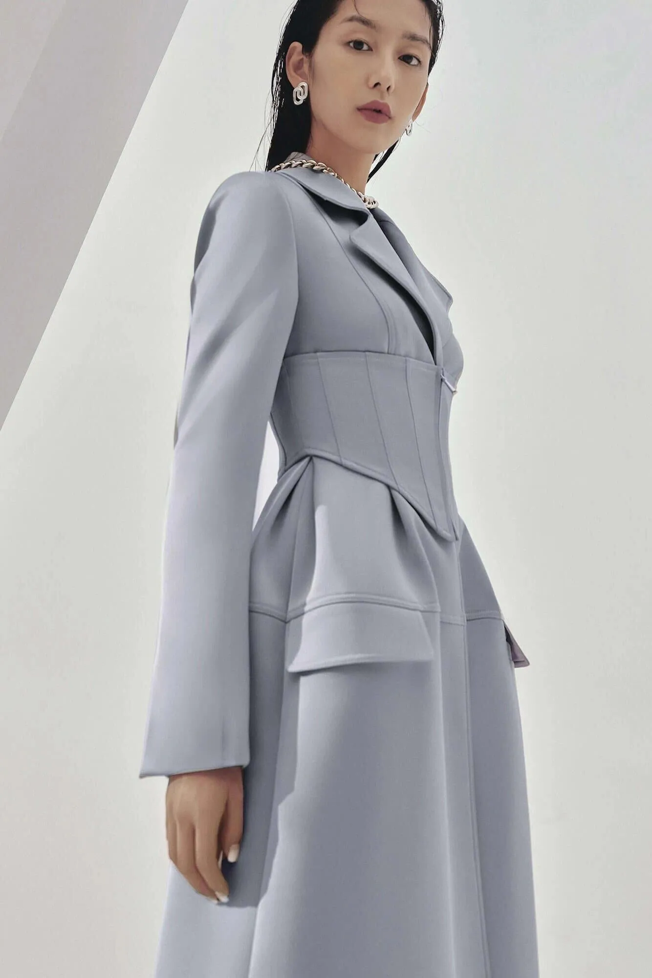 Designer tailored structured suit trench coat  suit dress -  Lap